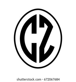 Black monogram curved oval shape initial letter cz logo vector