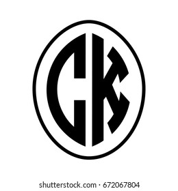 Black monogram curved oval shape initial letter cklogo vector