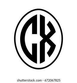 Black monogram curved oval shape initial letter cx logo vector