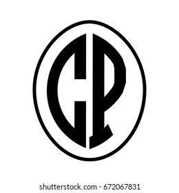 Black monogram curved oval shape initial letter vp logo vector