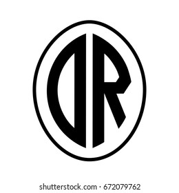Black monogram curved oval shape initial letter dr logo vector