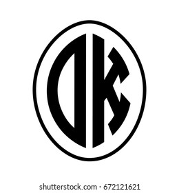 Black monogram curved oval shape initial letter dk logo vector