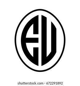 Black monogram curved oval shape initial letter eu logo vector