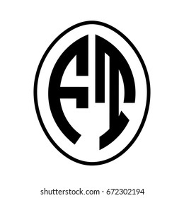 Black monogram curved oval shape initial letter ft logo vector