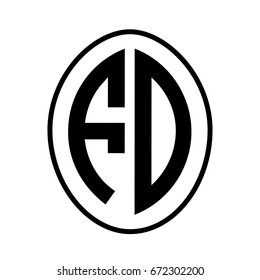 Black monogram curved oval shape initial letter fd logo vector