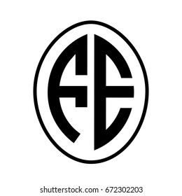 Black monogram curved oval shape initial letter fe logo vector