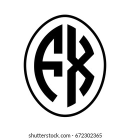 Black monogram curved oval shape initial letter fx logo vector