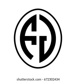 Black monogram curved oval shape initial letter fj logo vector
