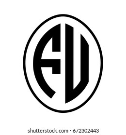 Black monogram curved oval shape initial letter fu logo vector
