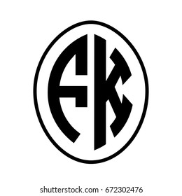 Black monogram curved oval shape initial letter fk logo vector