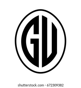 Black monogram curved oval shape initial letter gu logo vector