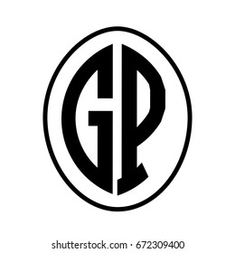 Black monogram curved oval shape initial letter gp logo vector