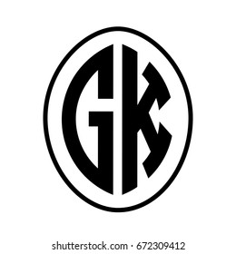 Black monogram curved oval shape initial letter gk logo vector