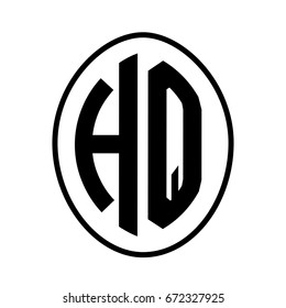 Black monogram curved oval shape initial letter hq logo vector
