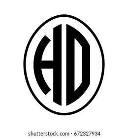 Black monogram curved oval shape initial letter ho logo vector