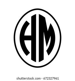 Black monogram curved oval shape initial letter hm logo vector