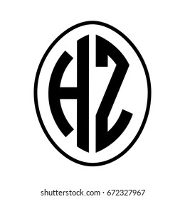 Black monogram curved oval shape initial letter hz logo vector