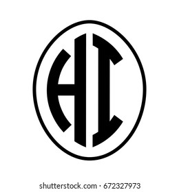 Black monogram curved oval shape initial letter hi logo vector