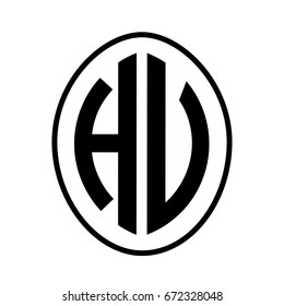 Black monogram curved oval shape initial letter hv logo vector