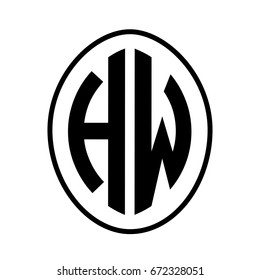 Black monogram curved oval shape initial letter hw logo vector