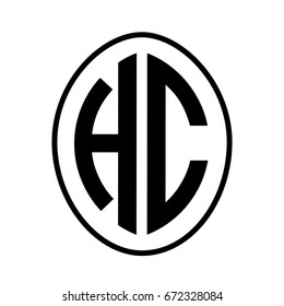 Black monogram curved oval shape initial letter hc logo vector