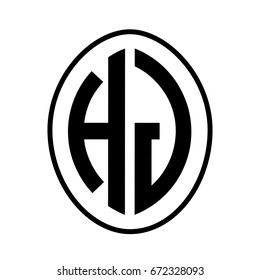 Black monogram curved oval shape initial letter hj logo vector