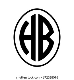 Black monogram curved oval shape initial letter hb logo vector