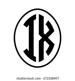Black monogram curved oval shape initial letter ix logo vector