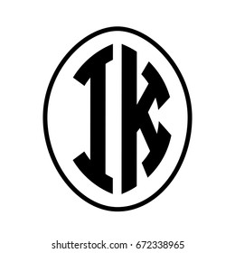 Black monogram curved oval shape initial letter ik logo vector