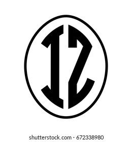 Black monogram curved oval shape initial letter iz logo vector