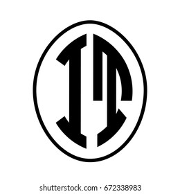 Black monogram curved oval shape initial letter it logo vector