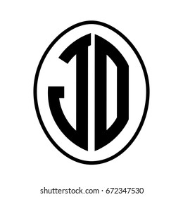 Black monogram curved oval shape initial letter jd logo vector