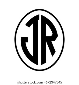 Black monogram curved oval shape initial letter jr logo vector