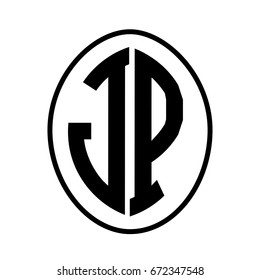 Black monogram curved oval shape initial letter jp logo vector