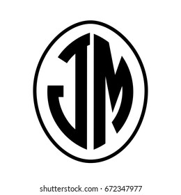 Black monogram curved oval shape initial letter jm logo vector