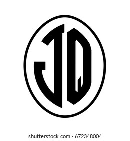 Black monogram curved oval shape initial letter jq logo vector