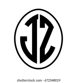 Black monogram curved oval shape initial letter jz logo vector