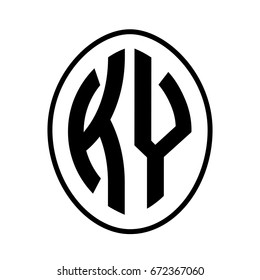 Black monogram curved oval shape initial letter ky logo vector