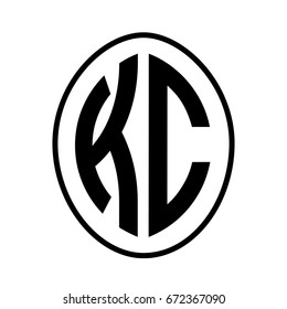 Black monogram curved oval shape initial letter kc logo vector