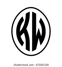 Black monogram curved oval shape initial letter kw logo vector