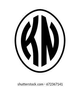 Black monogram curved oval shape initial letter kn logo vector