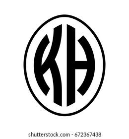 Black monogram curved oval shape initial letter kh logo vector