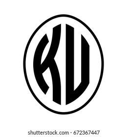 Black monogram curved oval shape initial letter ku logo vector