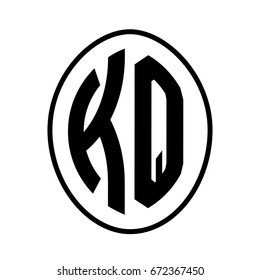 Black monogram curved oval shape initial letter kq logo vector