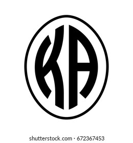 Black monogram curved oval shape initial letter ka logo vector