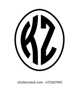 Black monogram curved oval shape initial letter kz logo vector