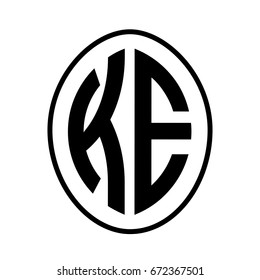 Black monogram curved oval shape initial letter ke logo vector