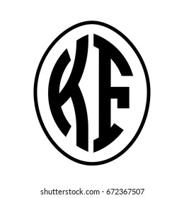 Black monogram curved oval shape initial letter kf logo vector