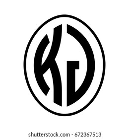 Black monogram curved oval shape initial letter kj logo vector