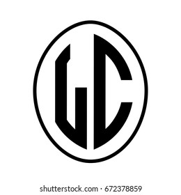 Black monogram curved oval shape initial letter lc logo vector